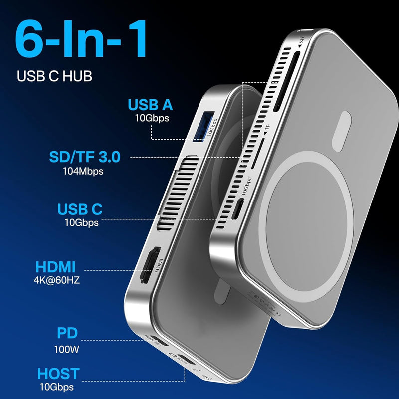 10gbps Magnetic Docking Station, USB C Hub with NVMe M.2 SSD Enclosure for iPhone 17/16/15 Pro/Pro Max/Plus with Cooling Fan, Support SSD Size 2230/2242/2260/2280 B+M M-Key JK-MAG-CASE