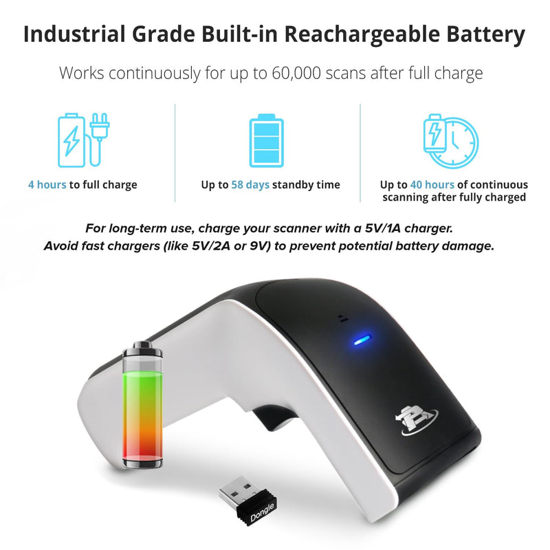 ScanAvenger Wireless Portable 1D&2D with Stand Bluetooth Barcode Scanner: 3-in-1 Handheld Scanner, Rechargeable Battery for Inventory - USB Bar Code/QR Reader (1D&2D with Next Gen Stand) 1D&2D With Next Gen Stand