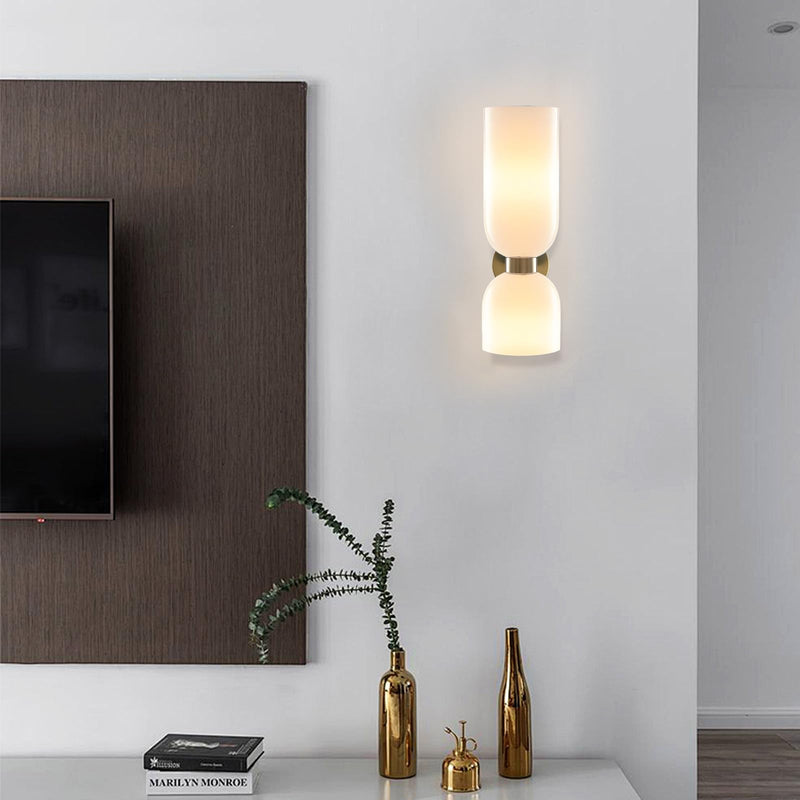 Mid Century Modern 2- Light Glod Wall Sconce Lighting with Glass Shades, E14 Wall Lamp for Bedroom, Bathroom Vanity,Living Room, Hallway (Milky White) Milky White