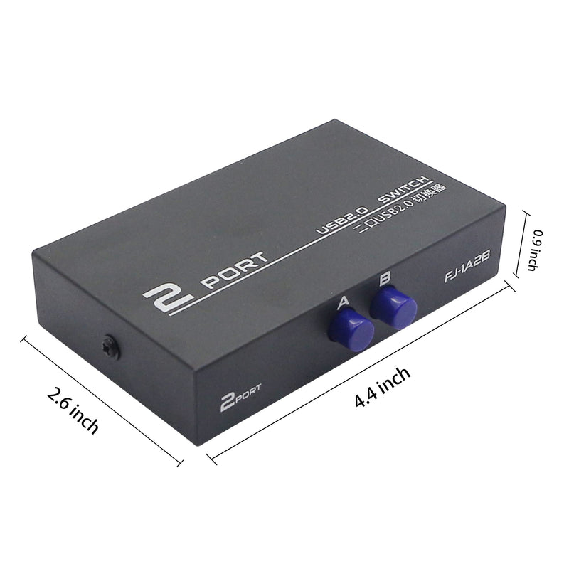 QIANRENON Printer Sharing Adapter, 2-Port USB 2.0 Switch for Sharing USB Devices Between 2 Computers, Includes 2 Pack USB 2.0 Male Cable