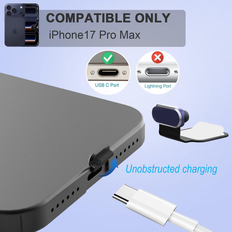 Anti-Lost USB C Port Dust Plug with Speaker Cover for iPhone 17 Pro Max | 6 PACK USB C Dust Plug and Speaker Dust Cover, USB C Charging Port Protector, Compatible with iPhone 17 Pro Max, Dark Blue for 17 Pro Max
