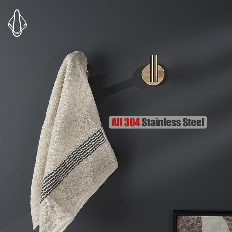 JQK Bathroom Towel Hook Champagne Bronze, Coat Robe Clothes Hook for Bathroom Wall Mounted (Pack of 4), SUS 304 Stainless Steel 0.8mm, TH100-CB-P4 4 Pack