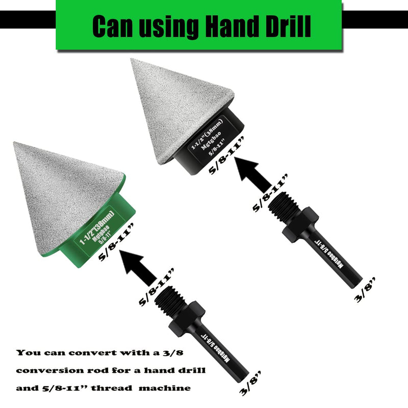 1-1/2"(38mm) Diamond Beveling Chamfer Bits, 5/8”(15mm) Diamond Finger Milling Bit, Diamond Countersink Drill Bit for Existing Holes Enlarging Shaping Trimming in Tile Marble Glass Granite 1-1/2"(38mm) & 5/8”(15mm) Black