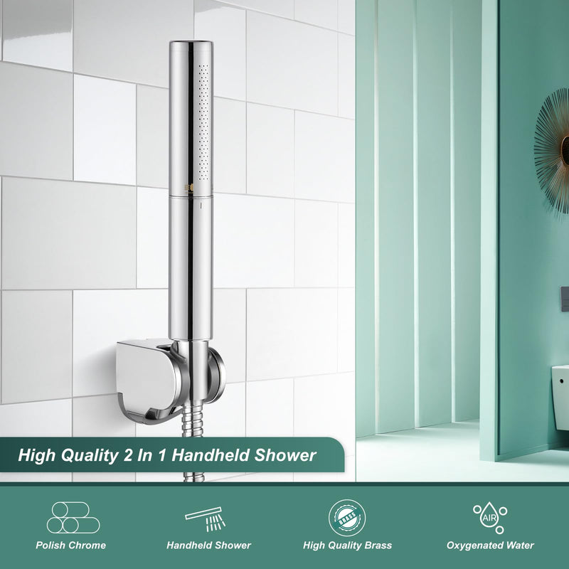 Heyalan Brass 2 in1 Function Handheld Spray Hand Shower High Pressure Handheld Sprinklert Shower Wand with Shower Hose and ABS Hand Shower Holder, Polished Chrome Basic