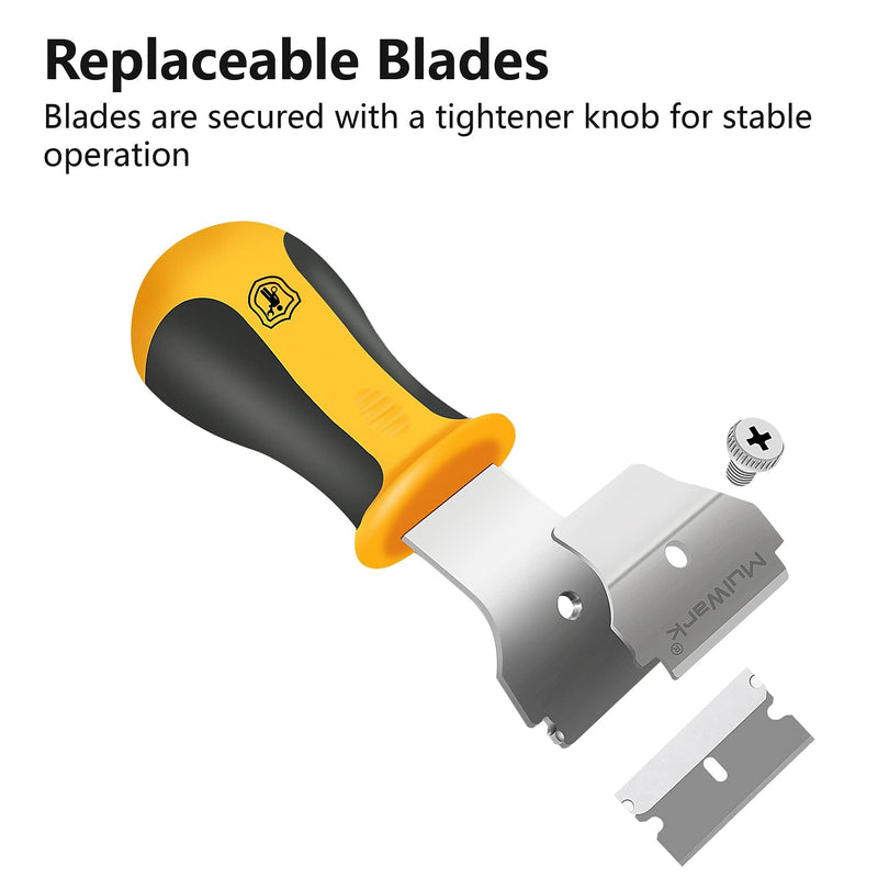 MulWark Razor Blade Scraper, 4 Handles Razor Scraper Set With Extra 24pcs Blades Heavy Duty Paint & Glass Scraper Tool With Extendable Handle for Windows, Oven Cleaning & Surface Prep 4 Handles Razor Blade Set with 20PCS Blades