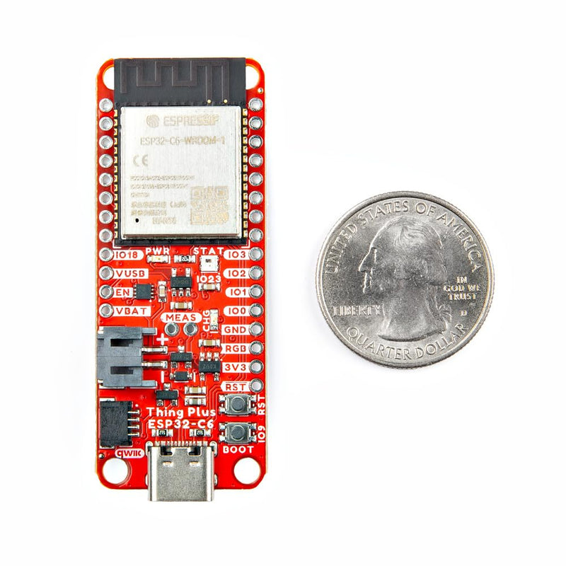 SparkFun Thing Plus - ESP32-C6, ESP32-C6 WROOM-1-N16 module with wireless capabilities and a single core Microprocessor, USB-C and SD, Dimensions: 2.55" x 0.9"