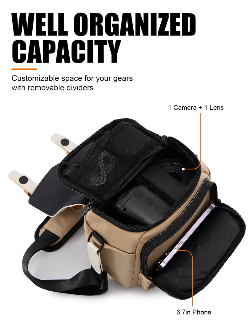Cwatcun Compact Camera Sling Bag, Small Crossbody Case with Tripod Holder | Camera Messenger Bag, Photography Bag for Canon, Nikon, Sony, Fuji DSLR/SLR/Mirrorless, Lens.Fits 1DSLR+1lens White S