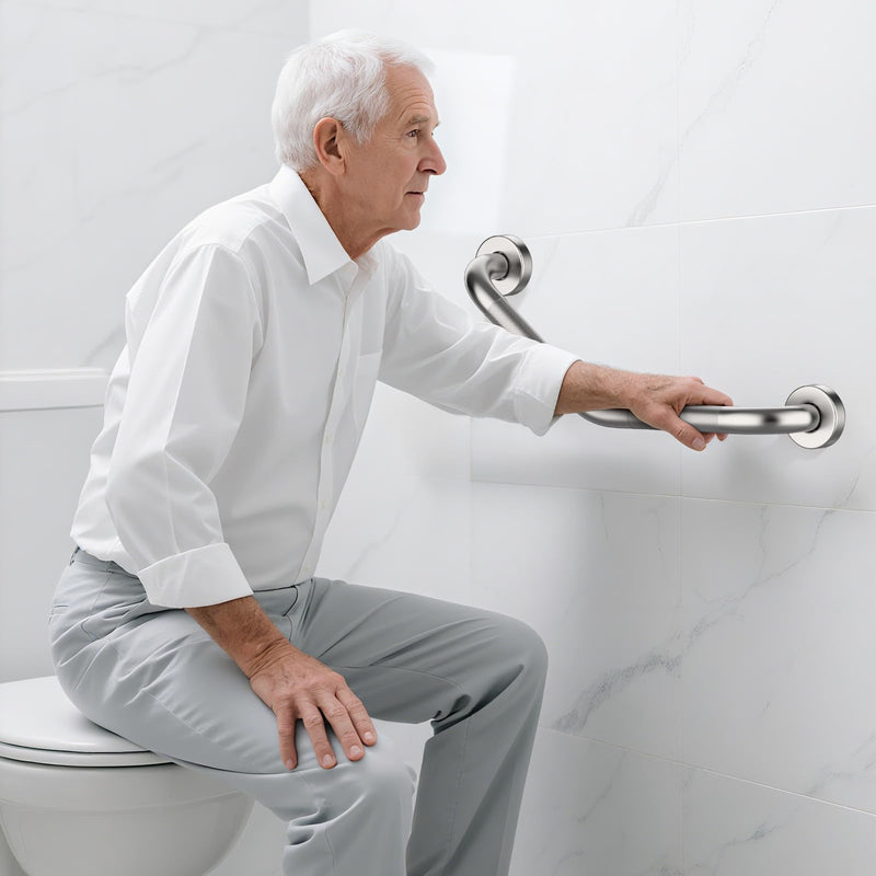 16 Inch Angled Shower Grab Bar, Munzong 2 Pack Anti Slip Satin Brushed Nickel Bathroom Grab Bar, Knurled Bathroom Balance Bar,Safety Hand Rail Support Handicap Elderly Injury Senior Assist Bath Handle 16 IN-2 Pack