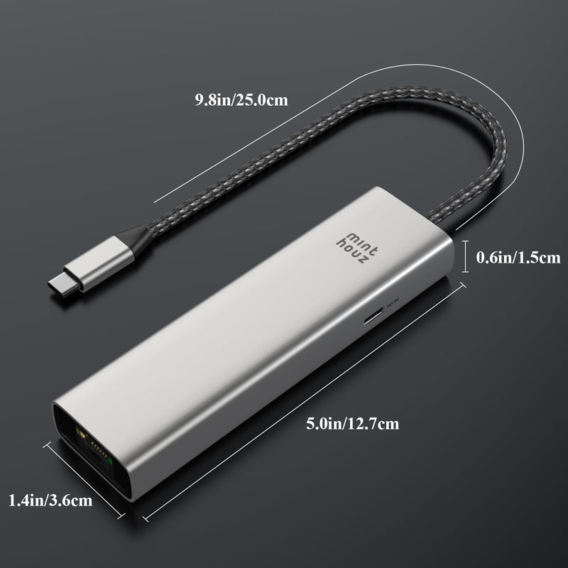 Minthouz USB C Hub, 6 in 1 Laptop Docking Station, Multiport Adapter with HDMI 4K@144Hz, 2500Mbps LAN, 10Gbps USB-A/C Ports, PD 100W Charging, Compatible with Surface, M1, M2, M3, HP, Lenovo MT-UHP3418 Pro