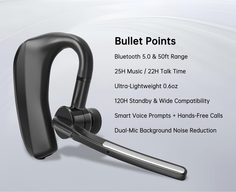 Single Sided Trucker Bluetooth Earpiece, Flip Boom Mic for Driving Calls | CVC 8.0 Dual Mics, 20H Battery, 270° Rotatable Boom Arm, Mute Control, Wide Compatibility for Phones & PC