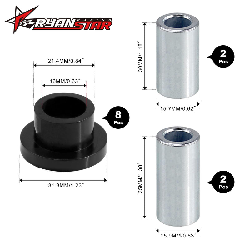 RYANSTAR RACING Front Shock Bushing Sleeve Kit Compatible with Polaris Ranger 1000 900 800 700 570 500 Diesel Brutus PRO XD, RZR 800 570,8Pcs