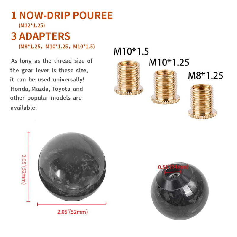 Forged Carbon Fiber Shift Knob Real Carbon Fiber Gear Shifter Spherical Type Unique Designed for Most Manual Car Universal Gear Shift Knob with 3 Adapters (Carbon Fiber-Sphere, Black) Carbon Fiber-Sphere