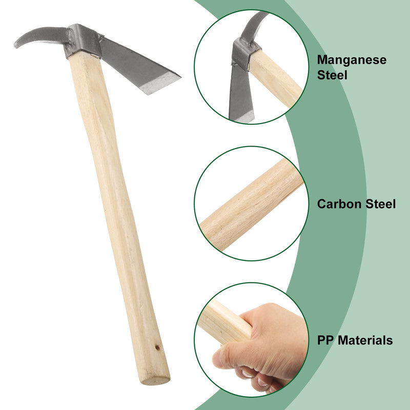 HARFINGTON Garden Hoe Pick 15" Steel Axe Planting Hoe Tool Anti-Rust with Non-Slip Wooden Handle Garden Shovel for Backyard Digging Loosening Camping Planting Weeding
