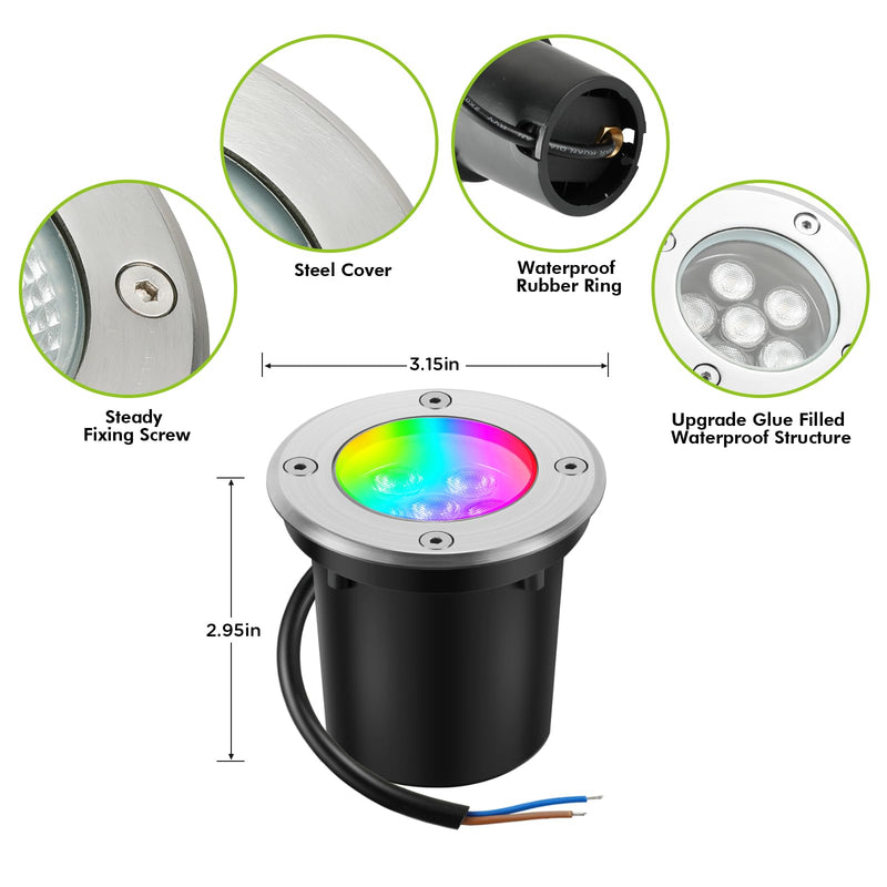 Junview Low Voltage Landscape Lights Halloween 10W RGBW Warm White LED Well Landscape Lighting Waterproof Outdoor 12V-24V Pathway Deck Ground Garden RGB Christmas Well Lights (2) 2