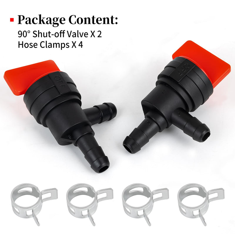 Fuel Shut off Valve, 1/4" Fuel Cut Off Valve for Riding Lawn Mower, Replace B&S 698181 494539 697944 Te cumseh 35857, 90 Degree Gas Shut Off Valve for Small Engines, 2 Pack 2 Angle