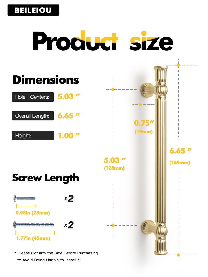 Brushed Gold Cabinet Pulls - 5 Inch(128mm) Hole Center Classic Vintage Drawer Handles Zinc Alloy,Kitchen Cupboard Bathroom Dresser Cabinet Hardware (5, Brushed Gold, 5"(128mm) Hole Centers) 5"(128mm)Hole Centers