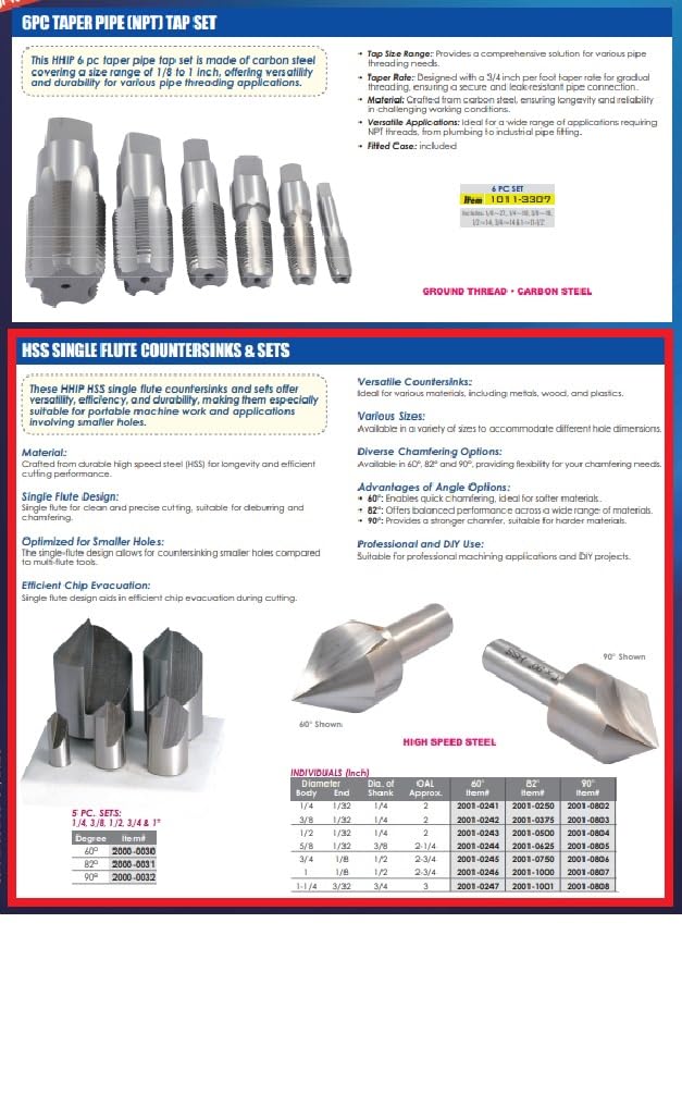 HHIP 2001-0807 1" Single Flute 90 Degree High Speed Steel Countersink 1" Dia. 90°