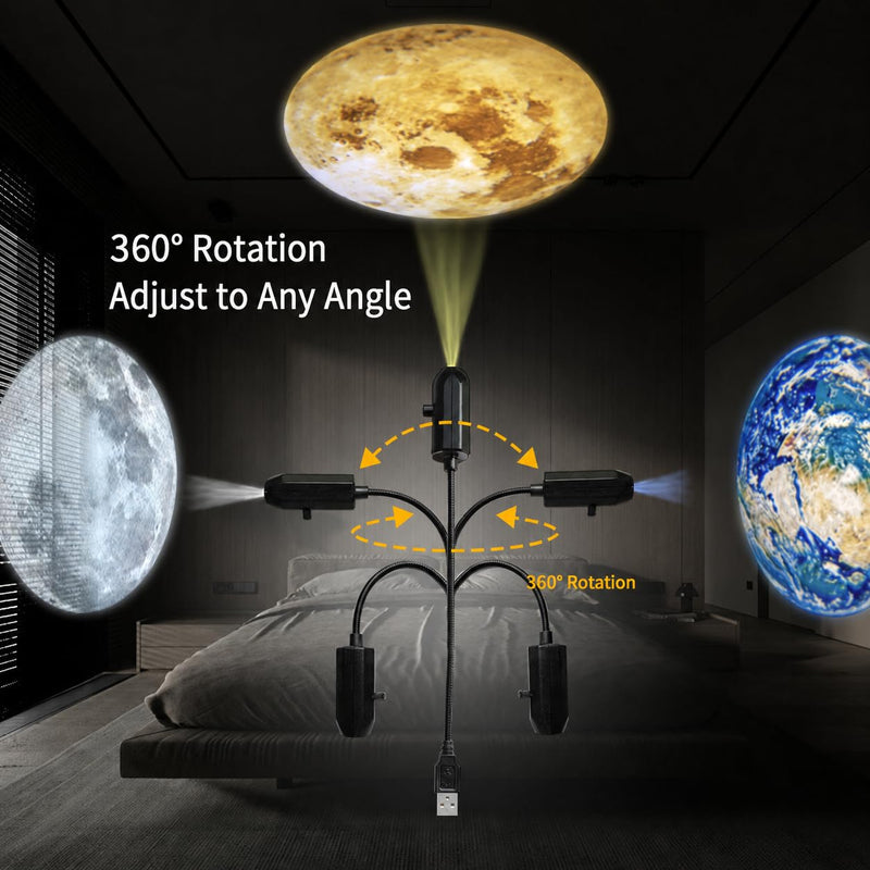 USB LED Moon Projection Light, 360 Rotating Adjustable Projector Lamp with Replaceable Pattern Head for Bedroom, Living Room, Party and Home Decor