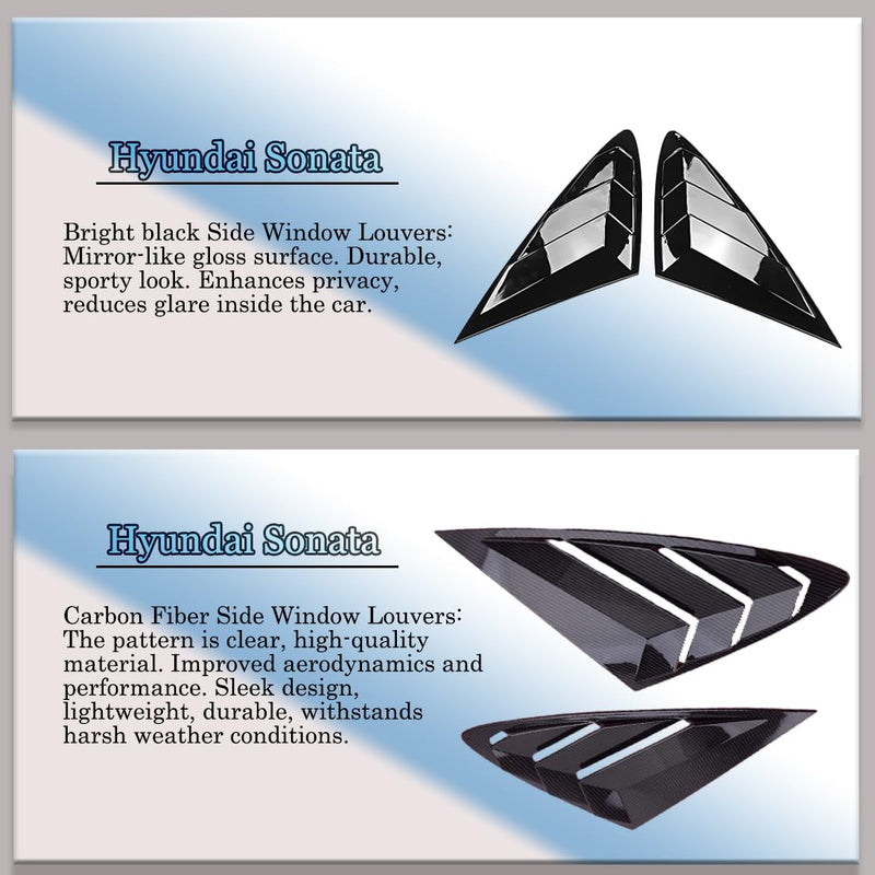 2Pcs Rear Side Window Louvers Air Vent Scoop Shades Cover Blinds Trim for Hyundai Sonata DN8 2020-2025 - ABS Bright Black Sport Interior Accessories（NOT fit N Line Models） For 2020-2024 Hyundai Sonata