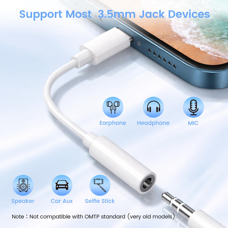 Apple MFi Certified Lightning to 3.5mm Headphone Jack Adapter 2 Pack with Microphone – Hi-Fi Audio Dongle Aux Converter Cable with DAC Chip Earphones Adapter Compatible with iPhone 14/13/12/11/XR/8/7