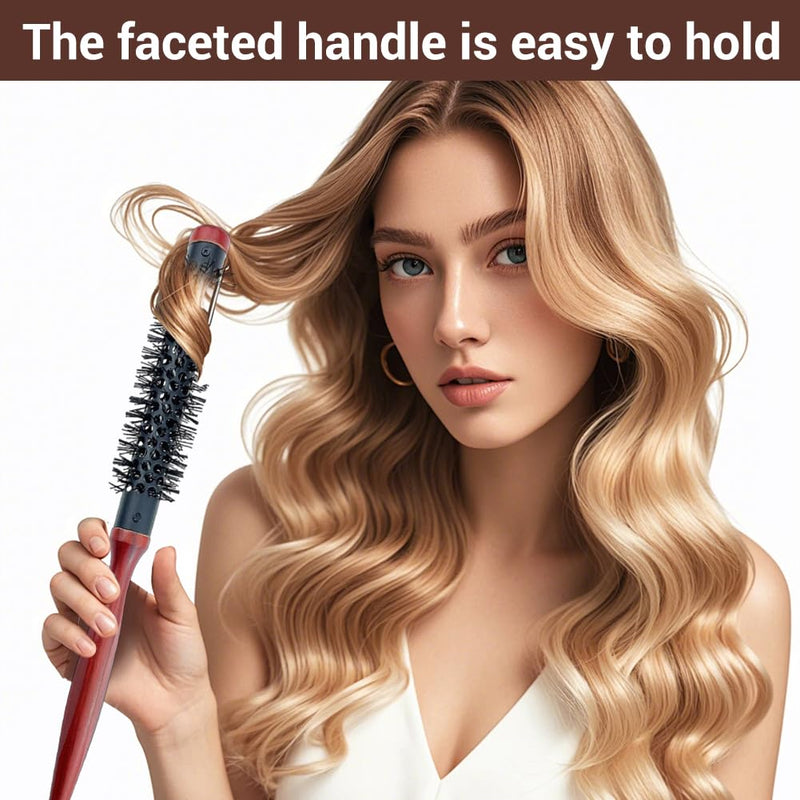 Mini Quiff Roller Brush, 1/2 Inch Portable Travel Curling Brush for Short Fine Hair, Nylon Bristles and Wooden Handle, Blow Dryer Styling Tool‌