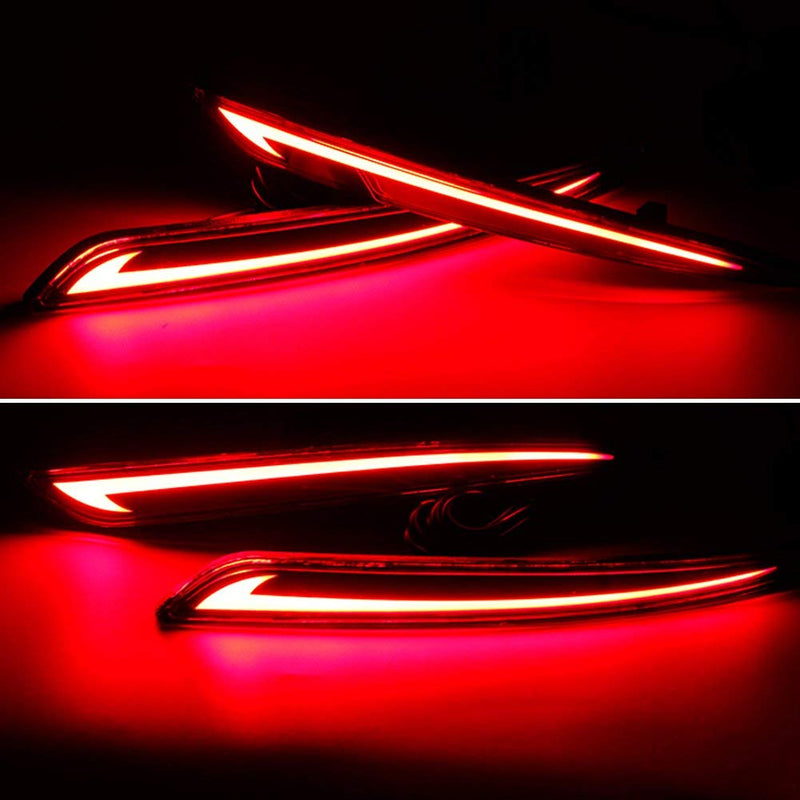 3D Optic Red LED Rear Bumper Reflector Turn Signal Brake Tail Lights Lamps for 2013 2014 2015 2016 2017 2018 Ford Fusion Mondeo 2 Pack