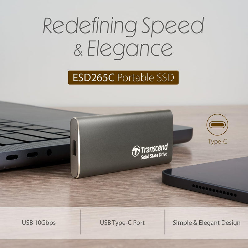 Transcend Portable SSD 500GB External Solid State Drives, up to 1050MB/s USB C SSD External Hard Drive USB 3.2 Gen 2 for iPhone, iPad, Windows, Mac, Android, Tablets, PS5, PS4, Xbox and Smart TV Iron gray (1050MB/s)