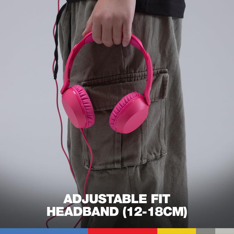 Skullcandy Icon 180 Wired On-Ear Headphones - Crazy Pink | Built-In 85dB Volume Limiter, Comfortable, Adjustable Headband, Convenient for Travel with 3.5mm AUX Plug, In-Line Microphone