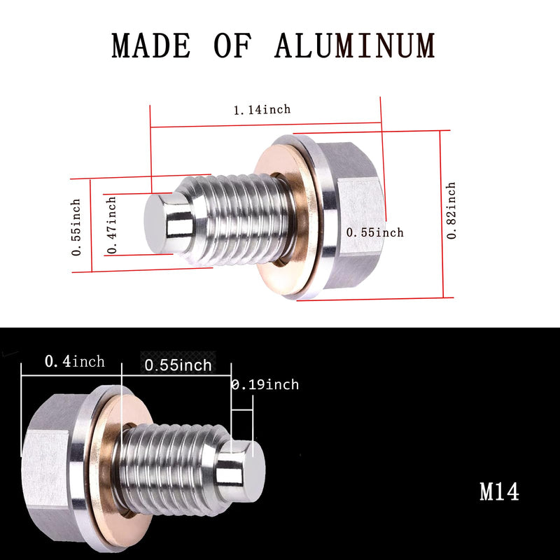 M14x1.5 Magnetic Oil Drain Plug, Magnetic Stainless Steel Oil Pan Drain Nut Bolt with 5PCS Copper Crush Washer Anti Leakage, Universal Leak-proof Replacement,Fits Most Cars,Motorcycles,Boats M14×1.5