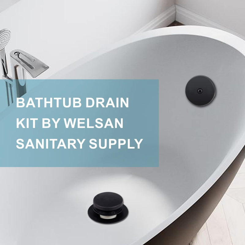 Black Bathtub Drain Tip-Toe Single Hole,Welsan Tub Drain Trim Set Conversion Kit Assembly, Coarse Thread Replacement Trim Kit with 1-Hole Overflow Faceplate Includes an Adapter, Matte Black 1 Hole
