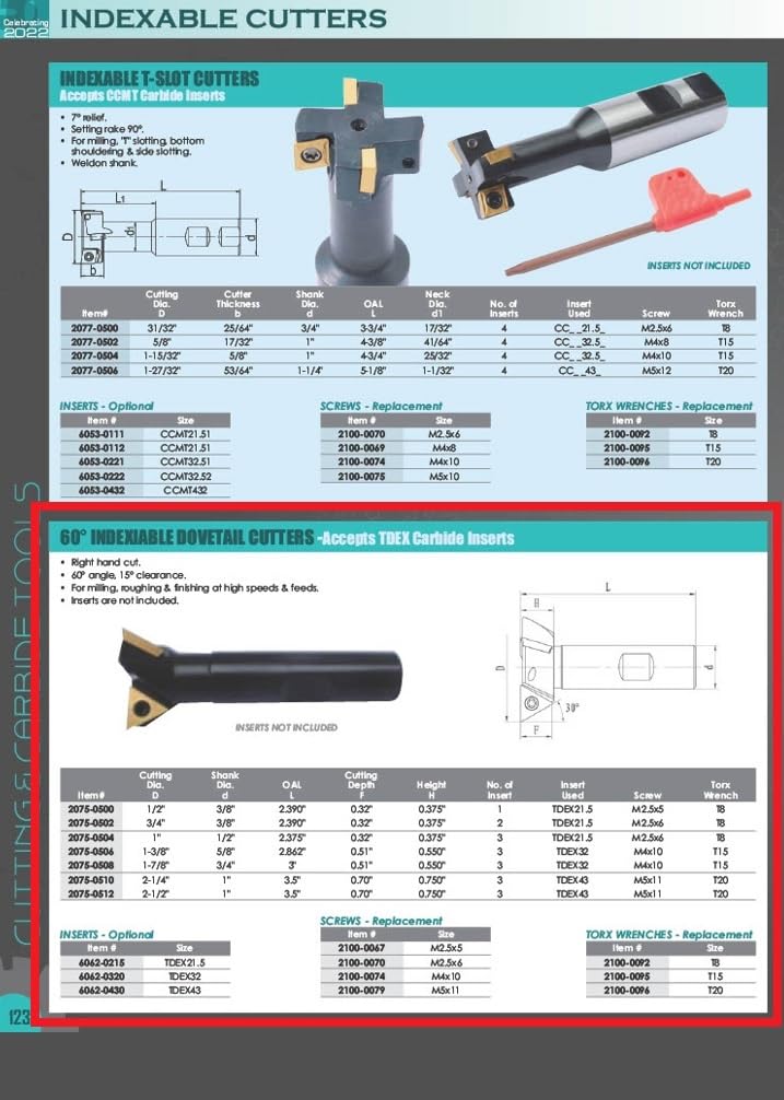 HHIP 2075-0500 60 Degree Indexable Dovetail Cutter, 1 Flute, 1/2" Cutting Diameter, 3/8" Shank, 2.36" OAL, 1/2" Cutting Diameter 1/2 in