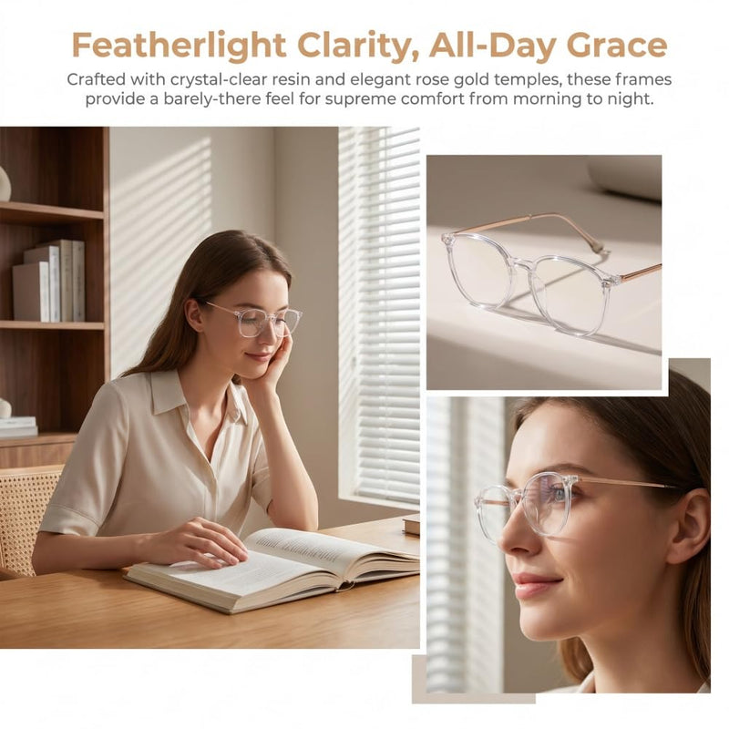 Shiratori Round Blue Light Blocking Glasses for Women Men, Retro Lightweight Fashion Frame Anti Eyestrain Computer Glasses Transparent Clear