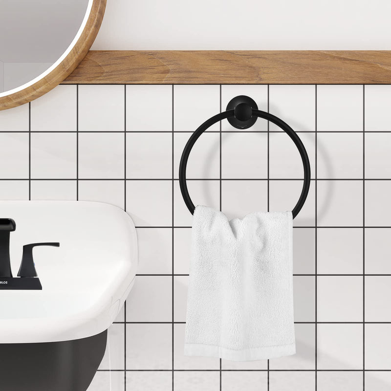 PARLOS Towel Ring Round Closed 7" Diameter for Bathroom & Kitchen | Wall Mount, Brass with Zinc alloy base construction Matte Black