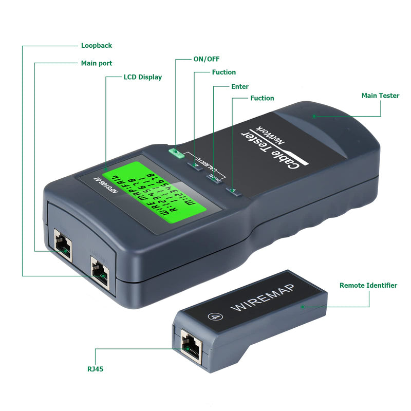 RJ45 Network Cable Tester, VXSCAN 8 Remote Units Network LAN Length Ethernet Cable Tester Kits for Cat5/CAT5e/CAT6/CAT6e - Locate The Breakage Point Length Measurement & Continuity Checking AT239