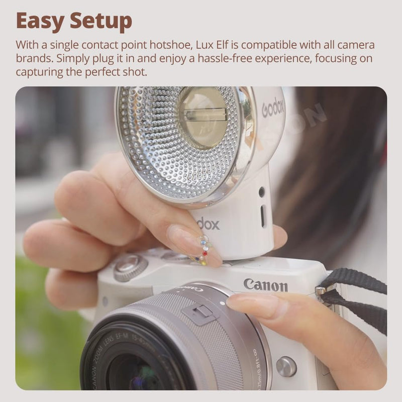 Godox LUX ELF Retro Camera Flash, CCT 6000K±200K, Built-in 7.4V 350mAh Li-ion Battery, 400 Flashes, Type-C Charging, 5 Power Steps (1/16-1/1), Single-Contact Hot Shoe, for Canon Sony Nikon Cameras