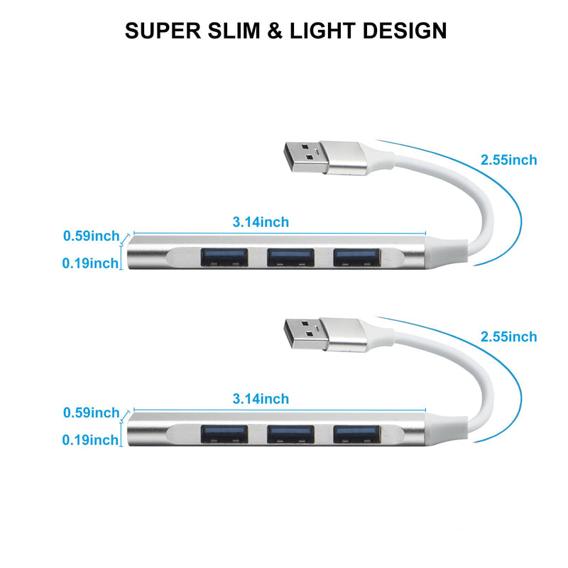 2 USB Hubs, 4-Port USB 3.0 Hub, Ultra-Slim Data Expander, Compatible with Windows, Mac, Linux Laptops & PCs Dual USB-A