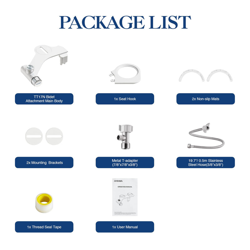Non-Electric Bidet Attachment for Toilet Seat, Daul Clean Nozzles 3 Modes Adjustable Water Pressure Bidet Toilet Seat Attachment with Pressure Controls Feminine/Posterior Wash (TT17N) White