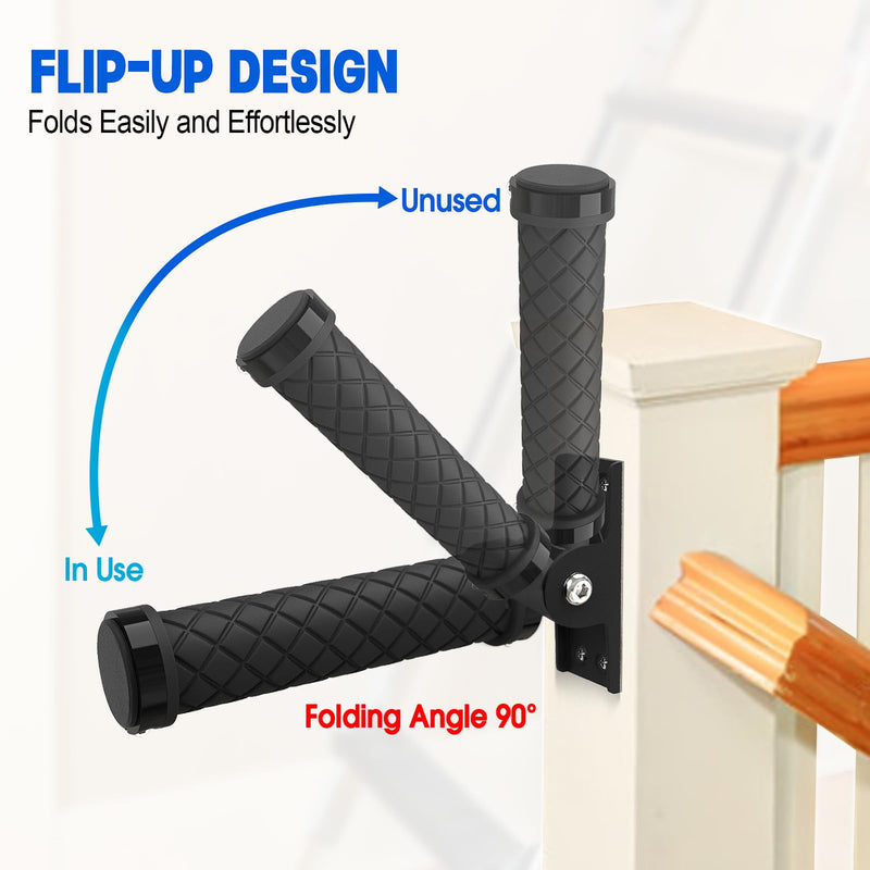 Flip Up Grab Bars for Doorways & Wall & Stairs，Safety Assist Handles for Elderly，Hand Rails for Seniors，Non-Slip Grip for Handicap，Disabled or People with Limited Balance-Black