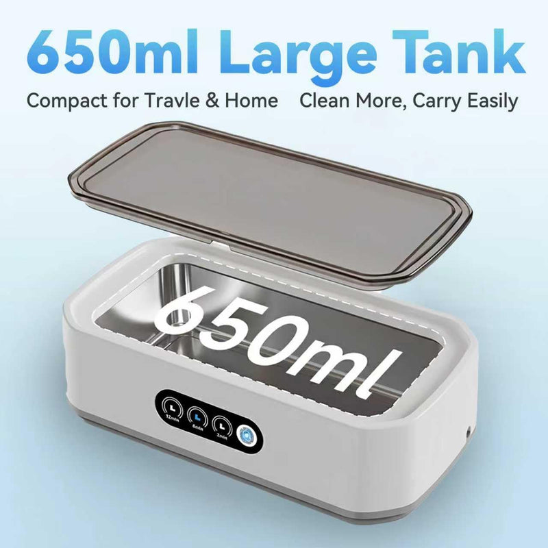 Ultrasonic Jewelry Cleaner Machine: 49KHz Ultrasonic Cleaner with 3 Cleaning Modes for Jewelry,Glasses,Rings,Watch Strap,Dentures,Retainers,Coins,Earring,650ML 304 Stainless Steel Tank(White) White