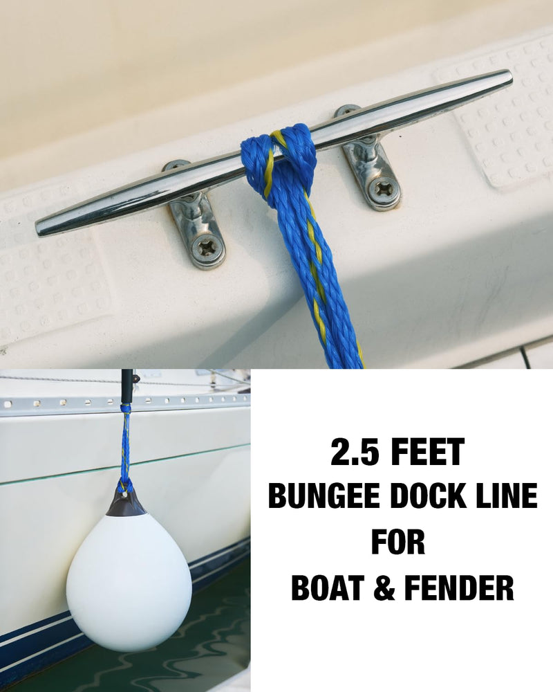 Geelu 2.5FT Bungee Dock Line 2PCS Boat Fender Ropes Use with Fenders, Buoys Or for Docking Pontoons Boat Accessories for Boats,Jet Ski, Seadoo, Yamaha (Blue+Yellow, 2.5Feet) Blue+Yellow