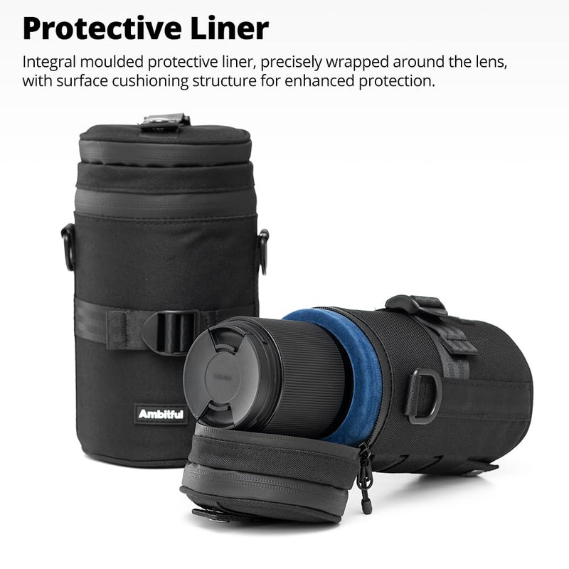 Ambitful 4.92 × 11.42 in Thick Camera Lens Pouch Case, Protection Lens bag | Water/Dust/Shock Lens Pouch for DSLR Camera Lens Compatible Below 4.92 × 11.42 in Sony, Nikon,Canon,Fujifilm,Tamron Lenses 125 × 290 mm (4.92 × 11.42 in)