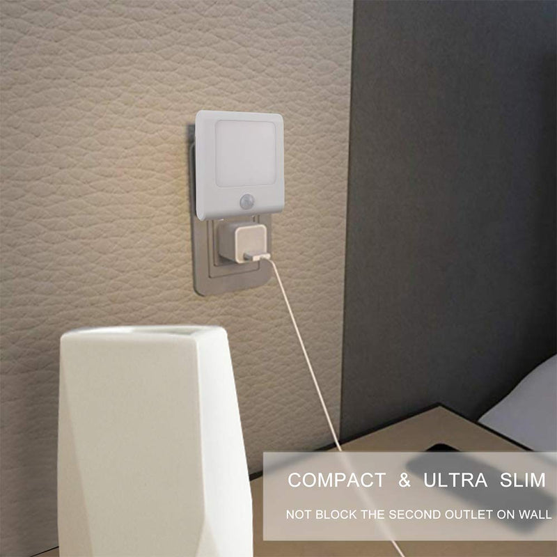 VINTAR 3 Pack Motion Sensor Dimmable LED Night Light, Plug in Nightlight with Auto Dusk to Dawn Sensor, Adjustable Brightness Warm White Lights for Hallway, Kids Room, Kitchen, Stairway, Bathroom 6-pack Warm White