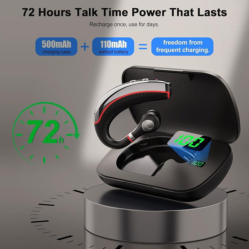 Bluetooth headset,Bluetooth earpiece 500mAh Charging Case 72H of talk time, Bluetooth Headset with Noise Canceling Mic Voice Control Lightweight Sweat-Resistant Design For iphone Work Driver Office Red
