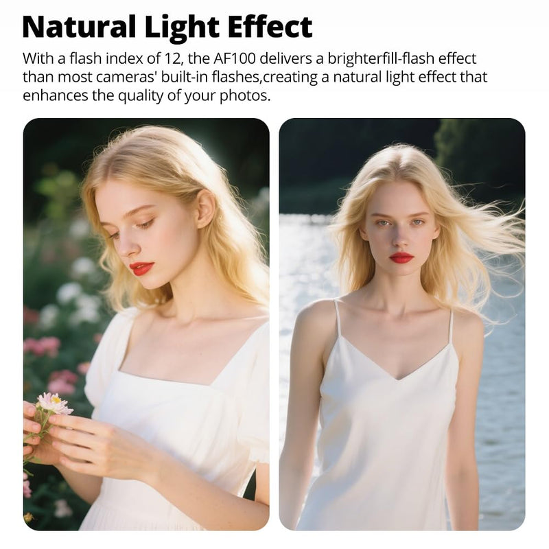 Ambitful Flash AF100 Mini Flash - Camera Flash GN12, 8 Power Levels, Built-in 2000mAh Battery Manual Speedlite Compatible for Canon/Sony/Ricoh gr3/Nikon/Fuji 0.1~1.8S Recycle