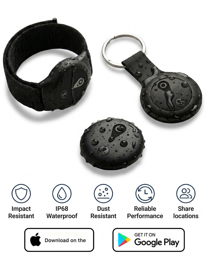 GPS Tracker for Kids, Smart Kids Tracker with Real-Time Location, for Android and iPhone No Monthly Fee & No SIM Card- Wearable Wristband & Keychain Design, IP68 Waterproof,Indoor & Outdoor Safety Use Black