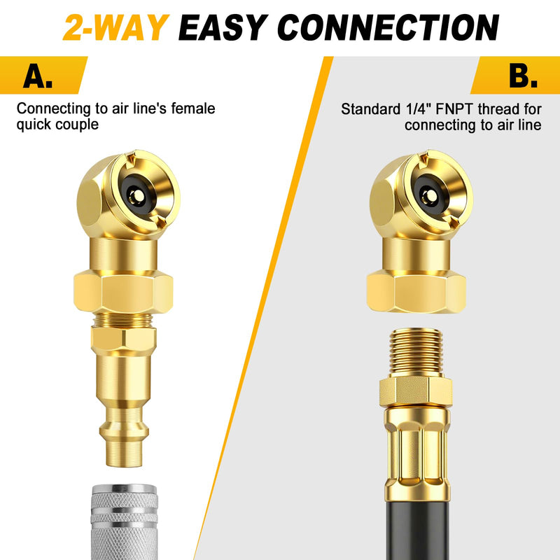 2 Pack Excellent Ball Foot Air Chuck Set, Portable Tire Chuck, 1/4" NPT Closed Flow Tire Inflator Nozzle with Quick Connect, for Air Compressor Attachments, Tire Inflator Gauge
