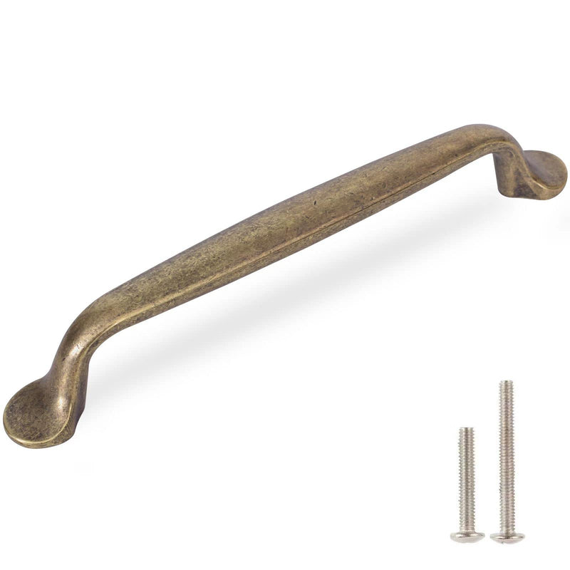 khtumeware Antique Brass Cabinet Pulls,10 Pack 5 inch Kitchen Cabinet pulls Vintage Cabinet Handles. 5" Hole Center 10 Pack