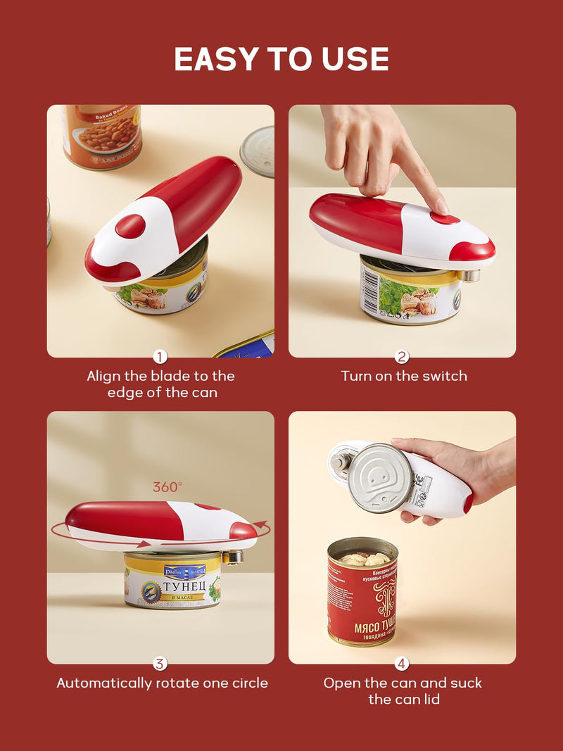 Electric Can Opener, Reemix Battery Operated Can Opener Fits Alomost All Can Sizes, Simple One Touch-Operation, Automatic, Hand Free, Smooth Edge (battery not included), Red