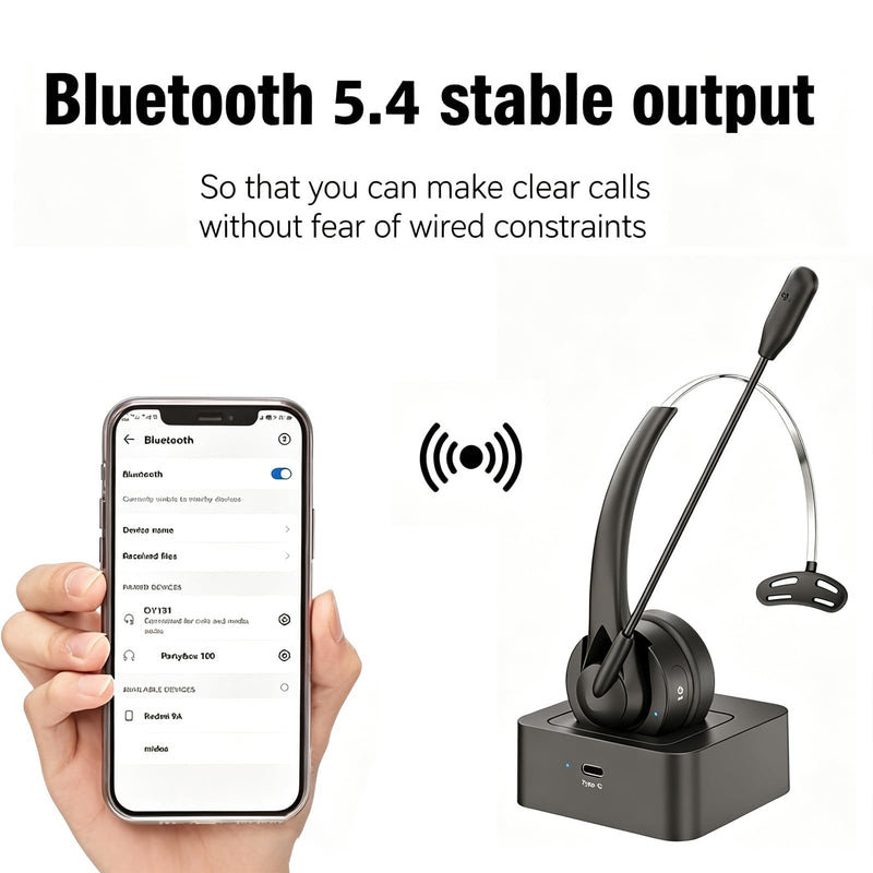 Wireless Headphones with Mic On Ear Headset 5.2 Call Center Earphone with Noise Cancelling Microphone Adjustable Headband Control with Charging Dock