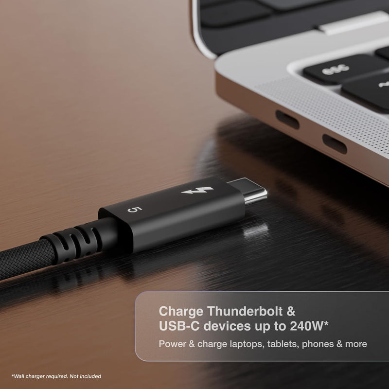 CalDigit Thunderbolt 5 Pro Braided Cable - 120Gbps 240W Power Delivery, Compatible with Thunderbolt 3, 4, USB4 Type C, MacBook Pro, iMac, iPhone 17 Max, Black (0.5m/1.64ft/19.685") 19.685 Inches